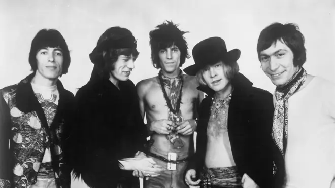 The classic line-up of The Rolling Stones in 1968: Bill Wyman, Mick Jagger, Keith Richards, Brian Jones, Charlie Watts