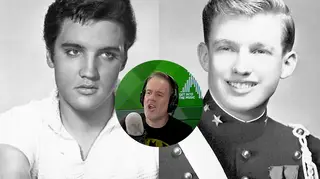 Elvis Presley and a young Donald Trump with Radio X's Chris Moyles inset