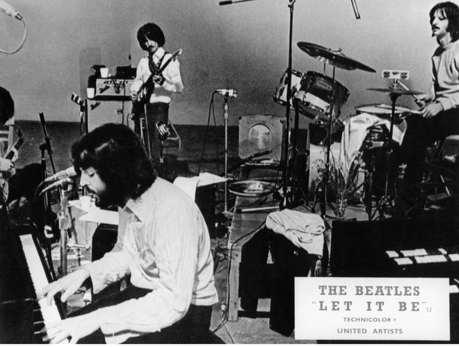 The Beatles rehearsing for their "live TV show" at Twickenham in January 1969.