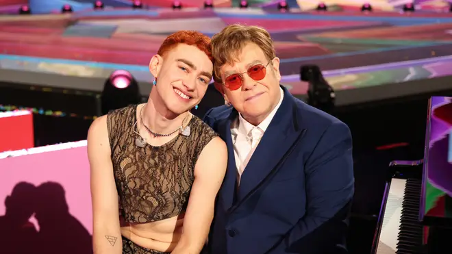 Sir Elton John with Olly Alexander during The BRIT Awards at The O2, May 2021