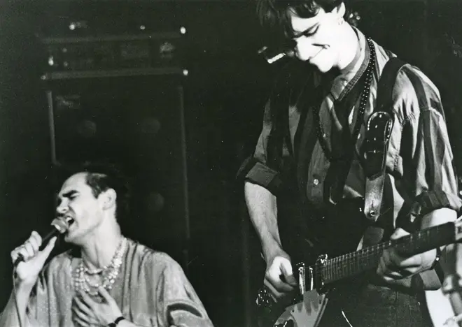Morrissey and Johnny Marr performing with The Smiths in October 1983