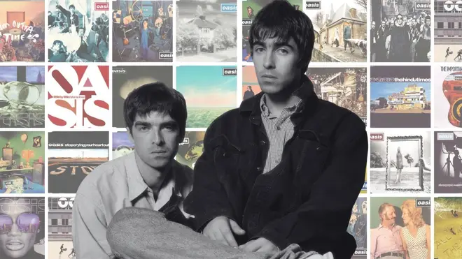 Noel and Liam Gallagher and some of the singles released by Oasis