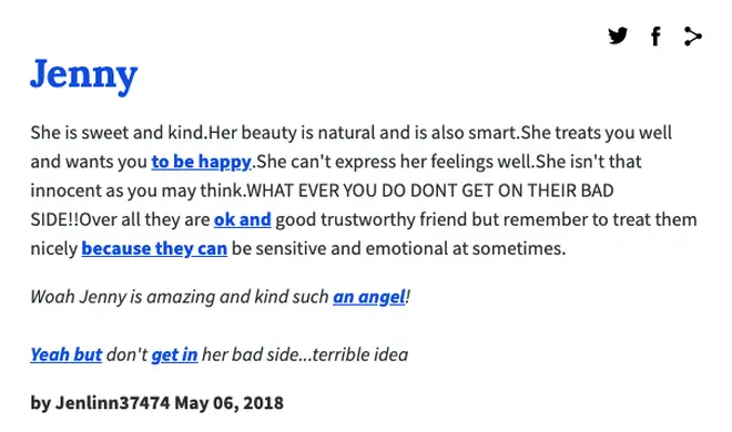 The meaning of Jenny on Urban Dictionary