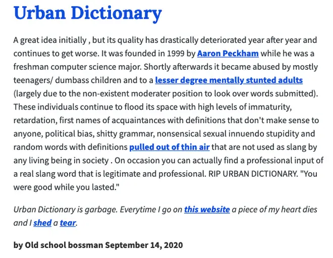 A definition of Urban Dictionary on Urban Dictionary
