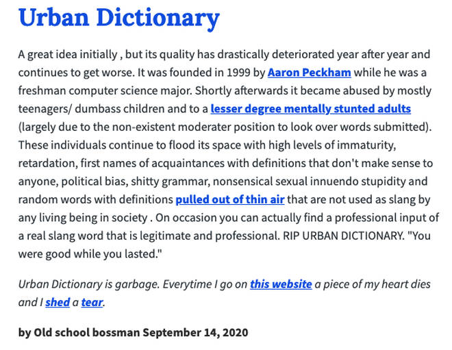 A definition of Urban Dictionary on Urban Dictionary
