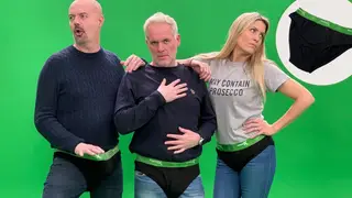 Dom, Chirs and Pippa model the Official Chris Moyles Show pants!