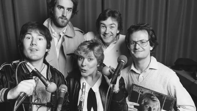 The source of the Ringo joke: the cast of Radio Active in April 1984: Geoffrey Perkins, Angus Deayton, Helen Atikinson-Wood, Michael Fenton-Stevens and Phil Pope.