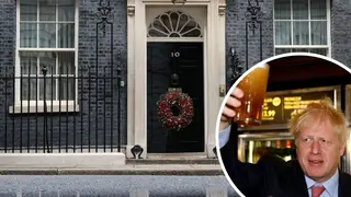 No. 10 Downing Street with PM Boris Johnson inset