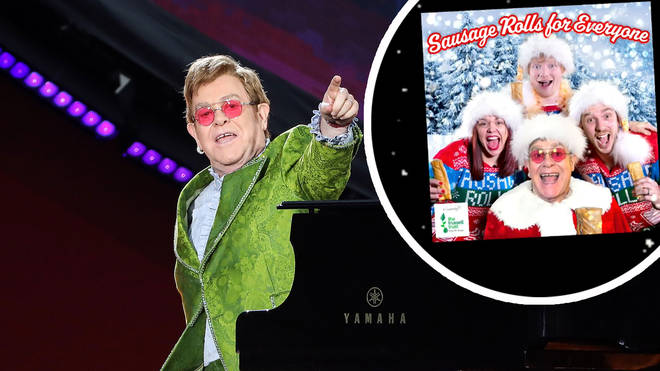 Elton John with LadBaby Christmas single inset