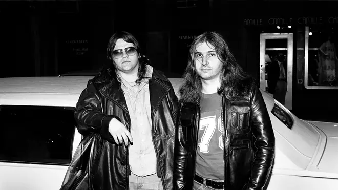 Meat Loaf (left) and Jim Steinman promoting Bat Out Of Hell in March 1977
