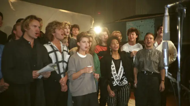 The performers of the original Band Aid single in November 1984