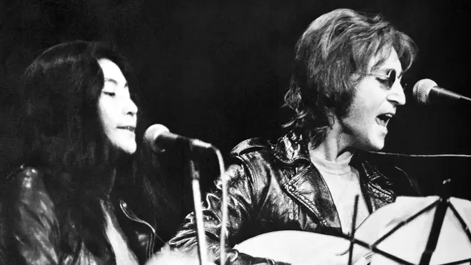 Yoko Ono and John Lennon at John Sinclair Freedom Rally on December 10, 1971