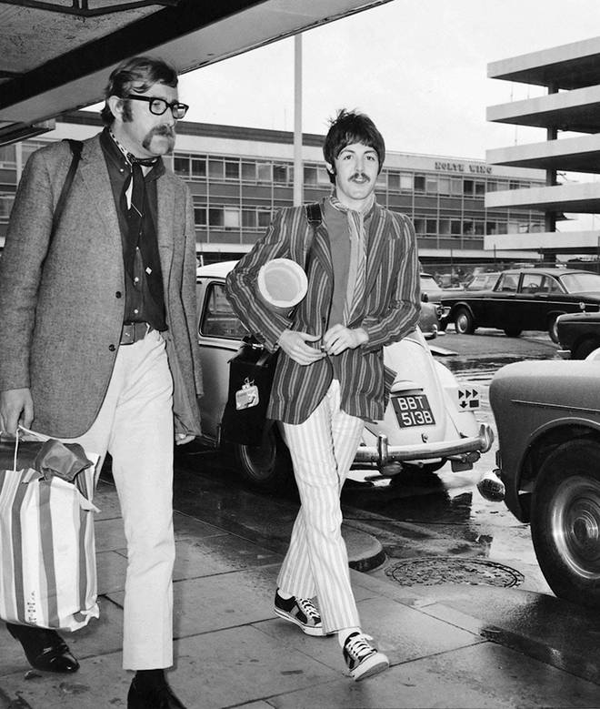 Mal Evans, rocking the standard Sgt Pepper moustache of the era, with Paul McCartney in April 1967
