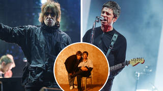 Liam and Noel Gallagher with Oasis inset