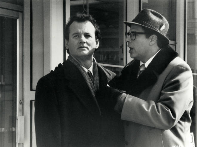 Phil Connors (Bill Murray) runs into Ned Ryerson (Stephen Tobolowsky) yet again in the film Groundhog Day (1993).