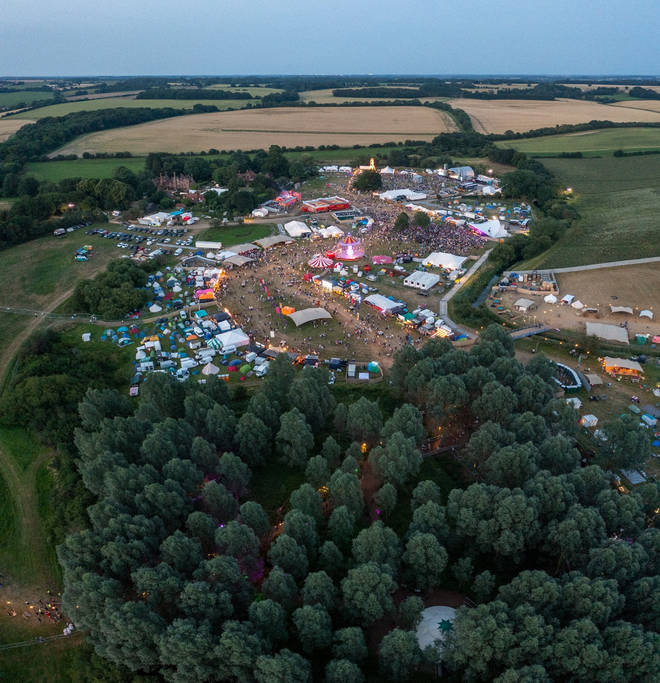 An aerial view of the Standon Calling Festival site