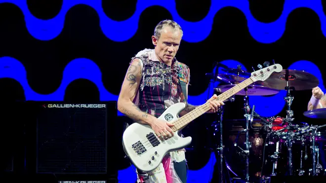 Red Hot Chili Peppers' Flea performs at Lollapalooza 2018