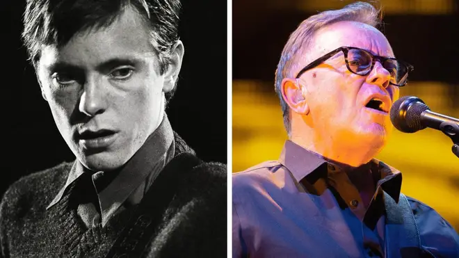 Bernard Sumner performing live with Joy Division in 1980 and with New Order in 2021