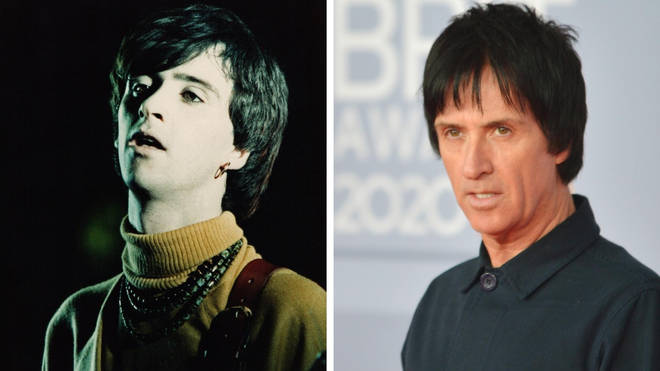 Johnny Marr in his Smiths days in March 1984... and at the BRIT Awards 2020, where he was performing the new Bond theme with Billie Eilish.