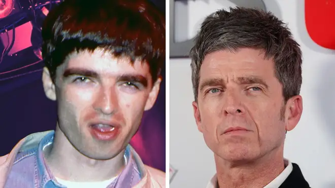 Noel Gallagher when still a roadie for Inspiral Carpets, pre-Oasis at the Hacienda, Manchester, 1989... and attending the premiere of The Beatles' Get Back documentary in November 2021.