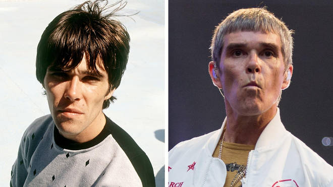 Ian Brown with The Stone Roses in June 1989... and at one of their final reunion gigs at Wembley in June 2017.