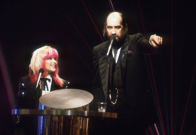 Mick Fleetwood and Sam Fox at the BRIT Awards, 1989