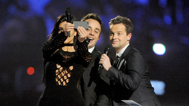 Kim Kardashian on stage with Ant and Dec at the BRIT Awards 2015