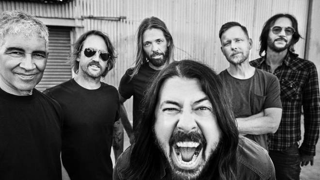 Foo Fighters in 2021: Pat Smear, Chris Shiflett, Taylor Hawkins, Dave Grohl, Nate Mendel and Rami Jaffee.
