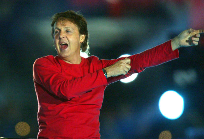 Sir Paul McCartney performs in the halftime show at Super Bowl XXXIX in Jacksonville, Fla., on February 6, 2005.
