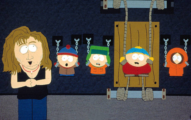 The South Park Mech-Streisand episode: Streisand tortures Stan, Kyle, Cartman and Kenny