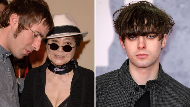 Liam Gallagher and Yoko Ono in 2005; Lennon Gallagher at The BRIT Awards 2022