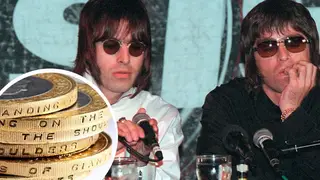 Oasis band members Liam and Noel Gallagher at a press conference to announce the departure of the band's two founding member Guigsy and Bonehead. august 1999