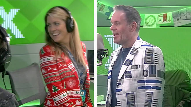 Pippa Taylor and Chris Moyles try on their party suits on The Chris Moyles Show