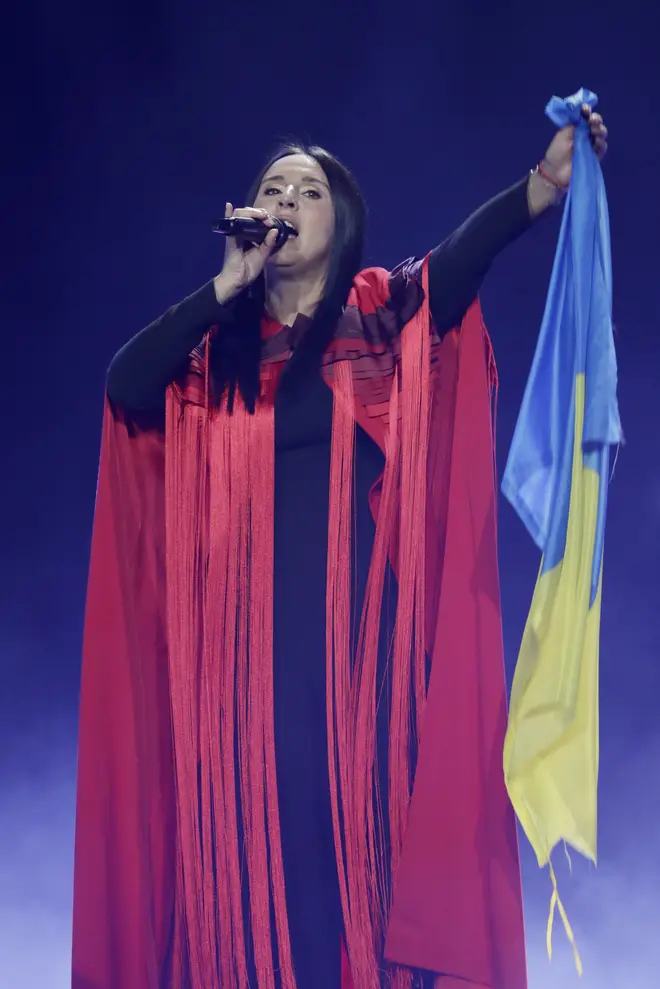 Jamala during a Concert for Ukraine at Resorts World Arena on March 29, 2022 in Birmingham, England