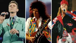 David Bowie, Brian May and Axl Rose at the Freddie Mercury
