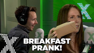 Chris Moyles pranks James with Catherine Tate's breakfast