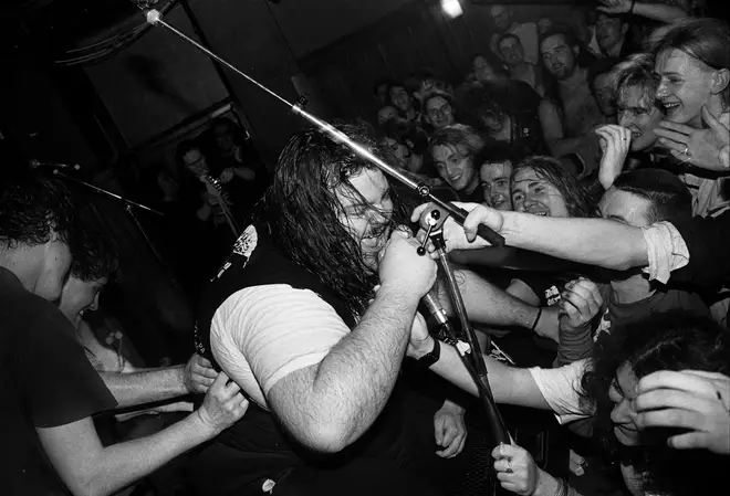 The grunge-est photo we could find: Tad Doyle (of the band Tad, naturally), onstage at Islington Powerhaus in April 1991