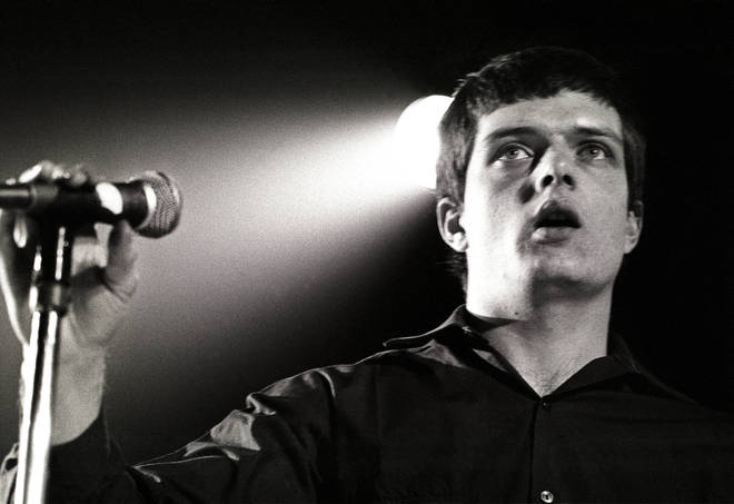 Ian Curtis performing with Joy Division on their one and only European tour in January 1980.