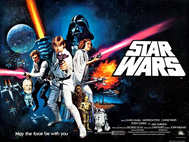 An original UK poster for Star Wars, which carries the "May The Force Be With You" tagline