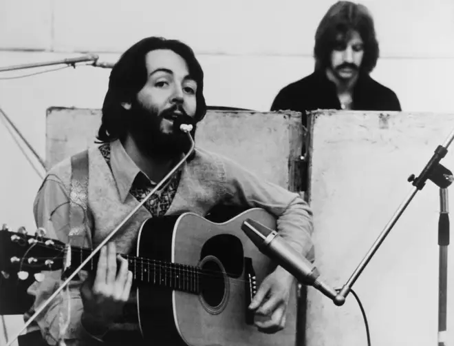 Paul McCartney and Ringo Starr at Apple&squot;s Saville Row studios during the "Get Back" sessions in January 1969