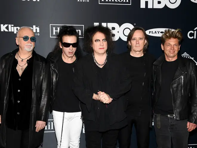 Reeves Gabrels, Simon Gallup, Robert Smith, Roger O'Donnell and Jason Cooper of The Cure attend the 2019 Rock & Roll Hall Of Fame Induction Ceremony