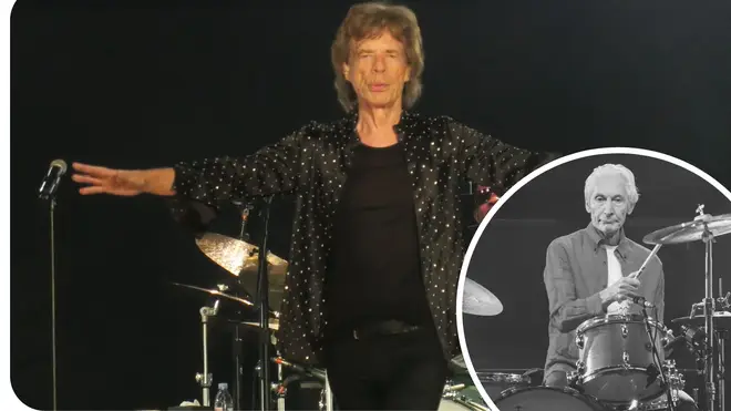 The Rolling Stones' Mick Jagger with the late Charlie Watts inset