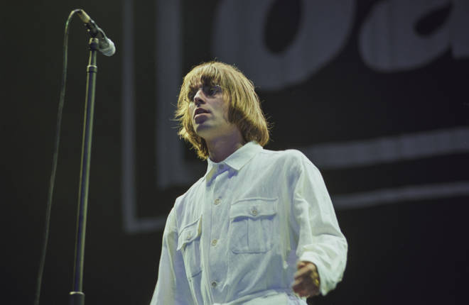 Liam Gallagher performing at Knebworth in August 1996