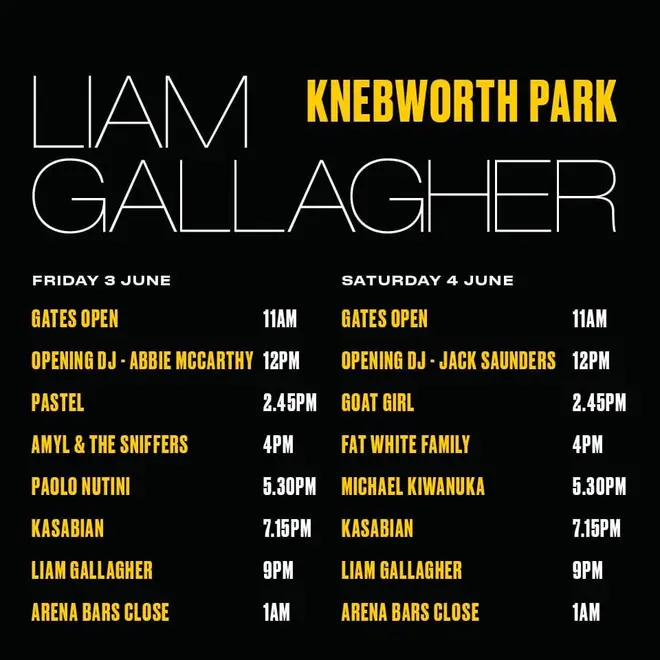 Liam Gallagher at Knebworth - Stage Times