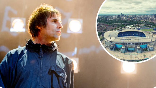 Liam Gallagher with Etihad Stadium inset