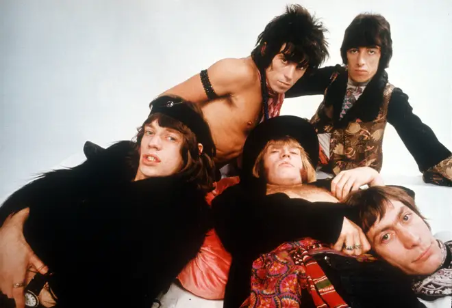 The Rolling Stones in 1968: Keith Richards, Bill Wyman, Charlie Watts, Brian Jones, Mick Jagger.