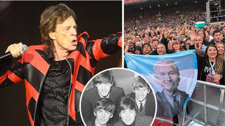 Mick Jagger and the crowds at their Anfield gig with The Beatles