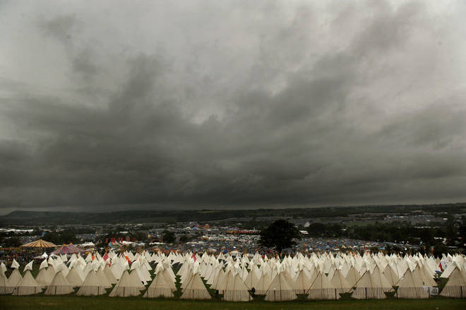 Clouds gather over the campsites at Glastonbury 2013