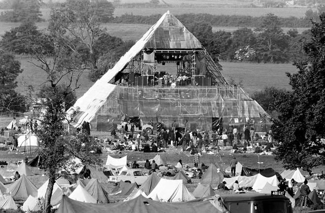 The very first Pyramid Stage at the 1971 festival. David Bowie was one of the artists playing that weekend.