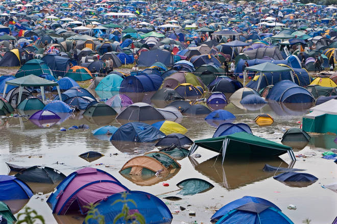 Flash floods at Glastonbury in 2005; hopefully we won't see this again, thanks to preventative measures put in place
